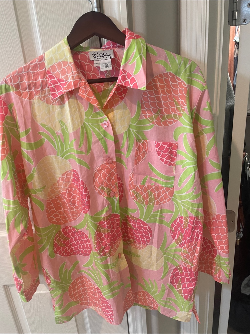 Lilly Pulitzer Pink Pineapple Print Button-Down Shirt vintage
